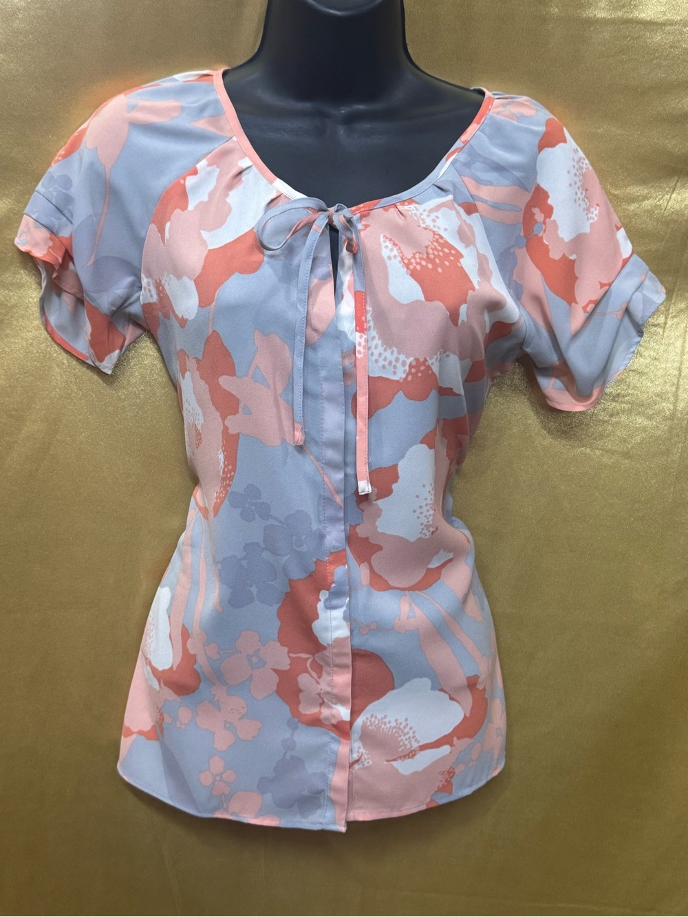 Banana Republic Floral Tie-Neck Short Sleeve Blouse - Size XS